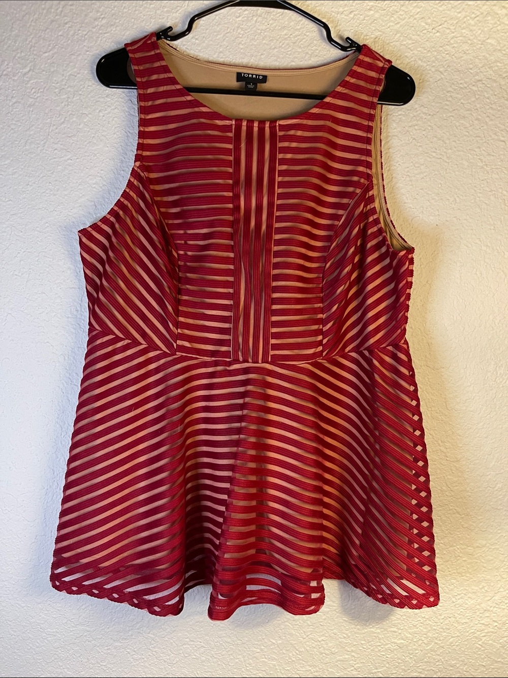 torrid Red Striped Sleeveless Peplum Tank
